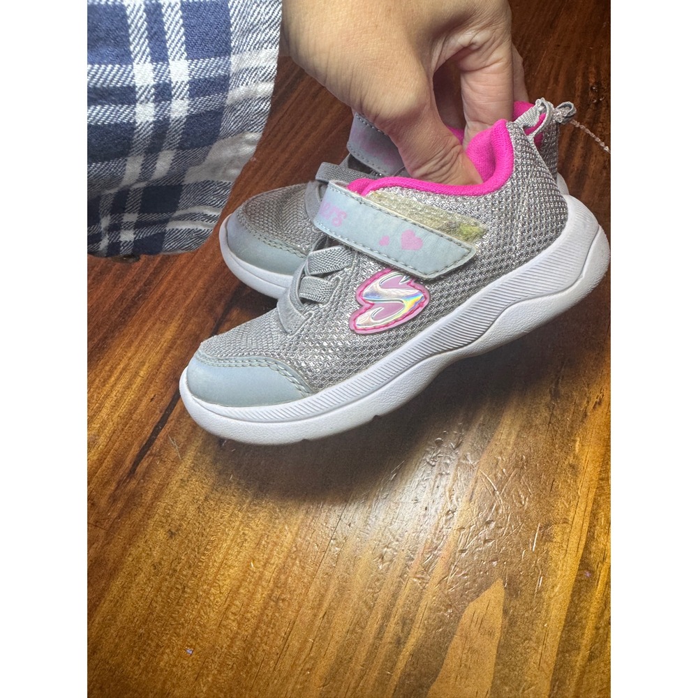 Skechers Girls Silver Pink Shimmer Sneakers SN 302885N Size 7 Toddler - Picture 3 of 6